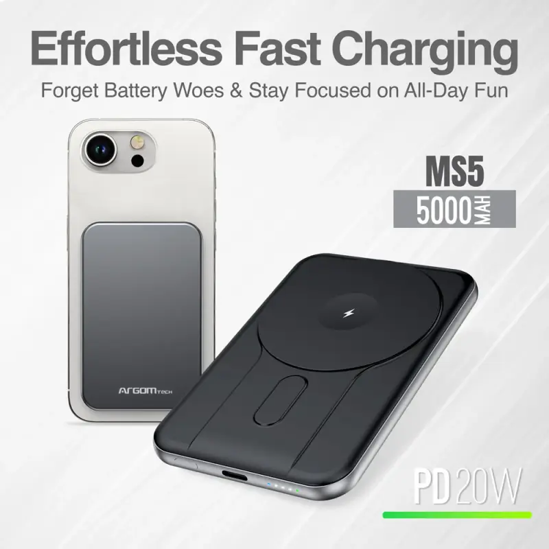 BATERÍA EXTERNA MAGNÉTICA MS5 DE 5000MAH DE ALUMINIO ARGPB1160